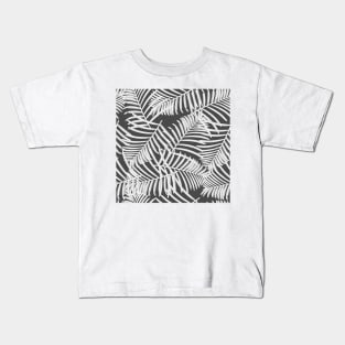 Black And White Palm Leaves Pattern Seamless Kids T-Shirt